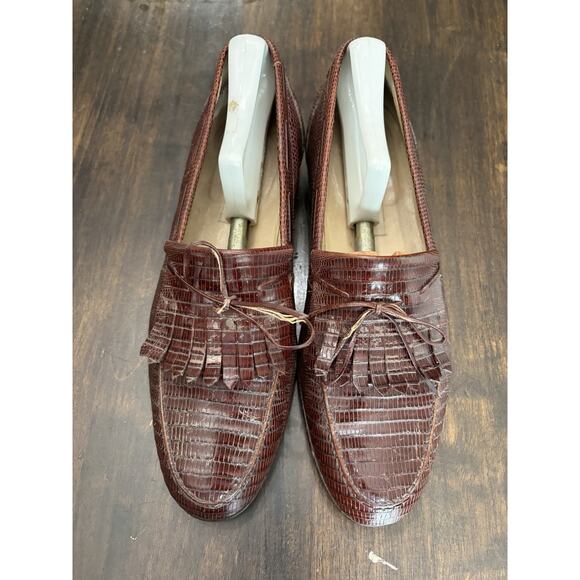 Johnston & Murphy Brown Lizard Tassel Loafers Shoes 9.5 Made In Italy main image 8
